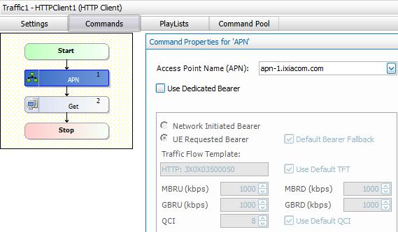 Wi-Fi Offload Test Case: Testing WAG (Wi-Fi Access Gateway) in Isolation 15. Click the Commands tab of the HTTP activity, and select the APN command.