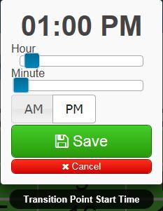8. To adjust the transition time, click the time field and move the sliders to the desired time. To save your changes, click the Save button.