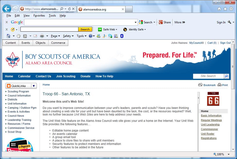 2. Scout Registration Use the following steps to register as a troop contact: 2.1. Unit Home Page 1.