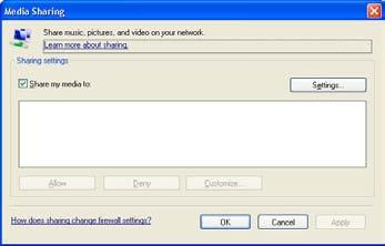 The following steps describe how to set up media sharing in Windows Media Player 11