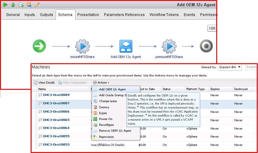 Add/Remove Oracle Startup Service For example, as shown in Figure 10, the vcenter Orchestrator workflow Add OEM 12c Agent has been published to the vrealize Automation portal and is