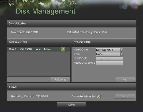 1. Enter the Disk Management menu, shown in Figure 56 by going to Main Menu> System Configuration > Disk Management. Figure 56. Disk Management Menu 2.