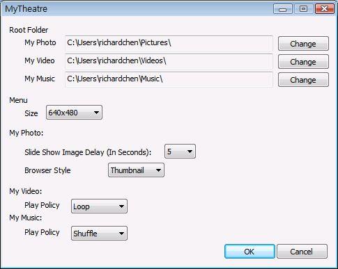 Click <MyTheatre Settings> to change your default folders