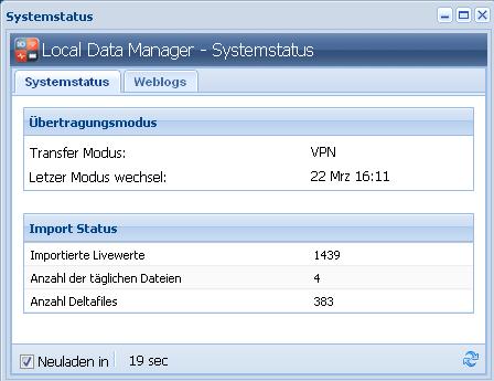 6.2.3 System status Figure 3: System status (Systemstatus) window, System status (Systemstatus) tab The system status (Systemstatus) window shows the current portal transfer mode