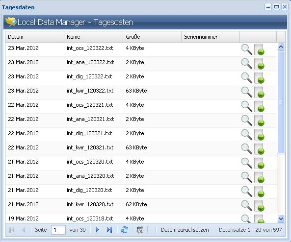 6.2.5 Daily data Figure 6: Tagesdaten (Daily data) window The Tagesdaten (daily data) view shows the saved daily files that the LDM has transmitted to