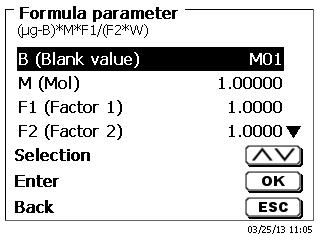 85 After selecting a formula, please confirm your selection with <OK>/<ENTER>: Fig. 41 The values for the blank value and the factors can be entered manually or read from a global memory.