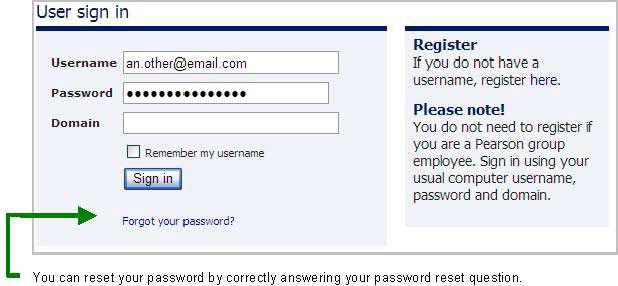 3. Signing in Enter your email address and chosen password but make sure to leave the Domain field blank as this is used by Pearson group employees only.