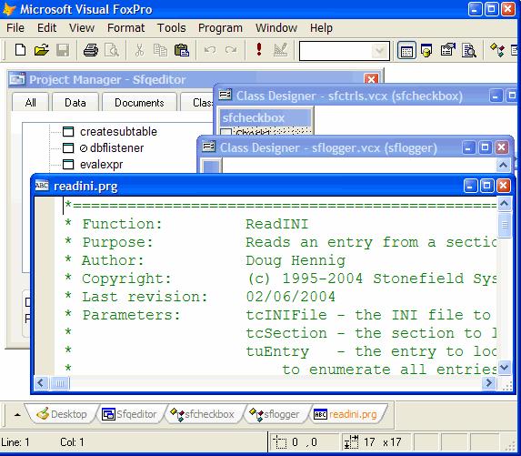 Figure 1. FoxTabs manages your FoxPro IDE, providing fast access to any open window.