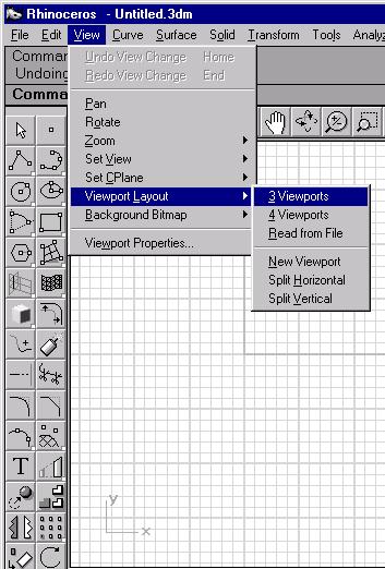 RHINO BASICS Menus Most of the Rhino commands can be found in the menus. Rhino View menu Toolbars Rhino toolbars contain buttons that provide shortcuts to commands.