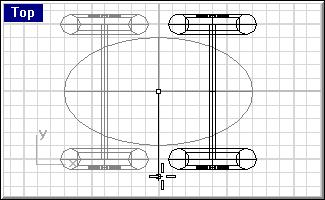 MODELING WITH SOLIDS To mirror the front wheels and axle: 1 In the Top viewport, use a window to select the back wheels and axle as shown.