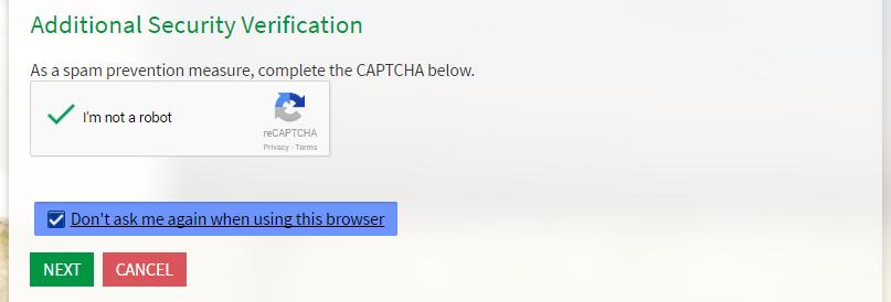 Your browser will remember this selection for 999 days. If you ever access your MyChart account on a different browser or device, you will be asked to complete the CAPTCHA security measure again.