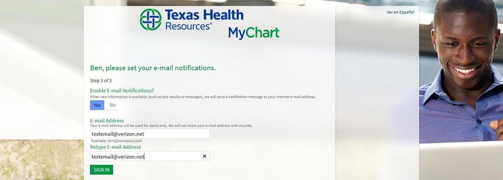 Once you select the Sign-In button, your MyChart account will be activated.