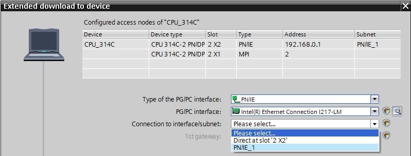 Connection to interface/subnet "PN/IE_1" For