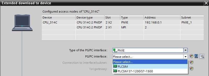 Type of the PG/PC interface PN/IE PG/PC