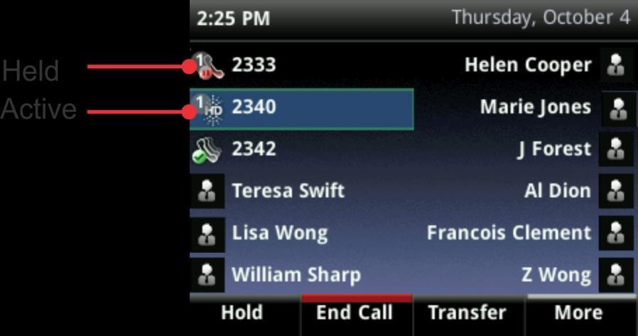 Scroll up or down to see all your lines and calls. To switch to Lines view, press More, and then Lines or press.
