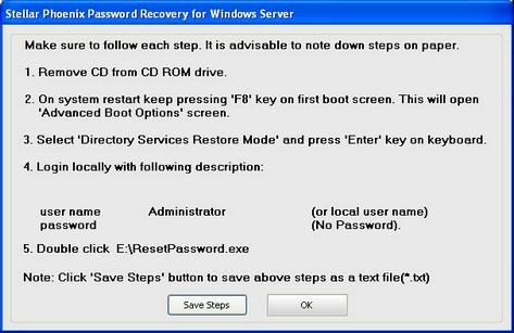 Note down all the steps mentioned in this dialog and also the path of ResetPassword.exe that needs to be run after reboot. Onwards this you need to click 'OK' button.