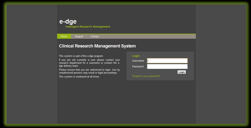 Logging into EDGE www.edge.nhs.uk Please enter your username (by default: your email) and password, as found in your activation email, into EDGE and click LOGIN.