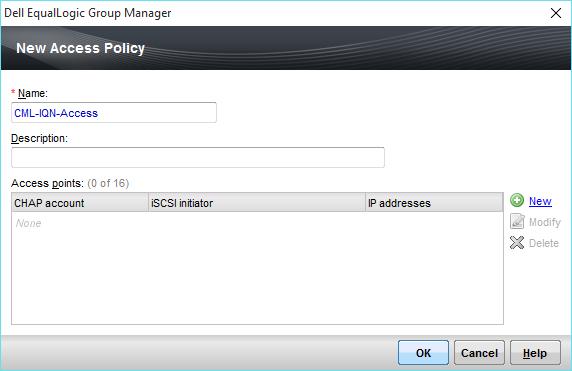 At this point, the SC Series array can be granted access by using the iscsi initiator name or the IP address.