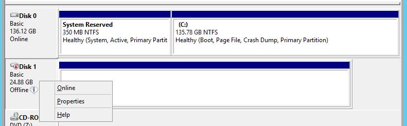 Importing PS Series Windows Server volumes 14. Right-click the disk and select Online.
