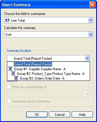 Lesson 1: Refresher Exercise 4. Create a third group on the Order Date. Using the Options button and choose to print the section for each month. 5. Create a summary for the Line Total column.