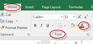 2. On the Home tab, in the Font group, click the arrow to the right of the Font Color