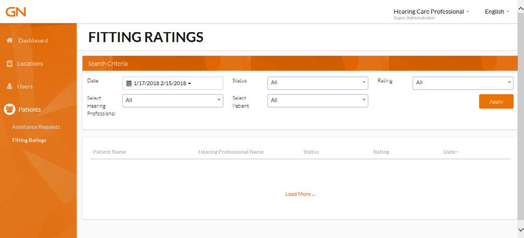 app. Fitting ratings can be filtered by date, the status of the rating, whether or