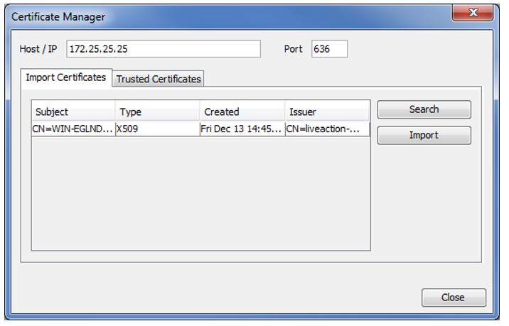 Next, click on Certificate Manager and import the LDAP Certificate.