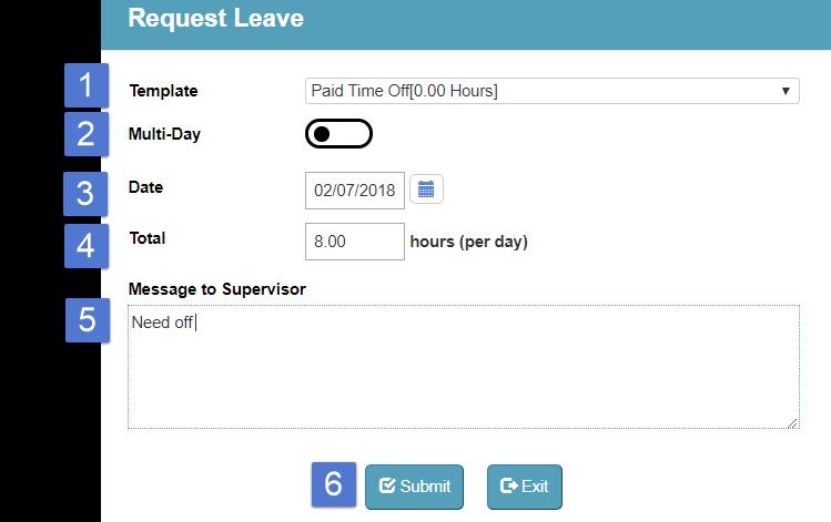 Figure 4 You can use the navigational arrow next to the Leave Management header to move to the Scheduler category Requests page, Figure 4 Item 1.
