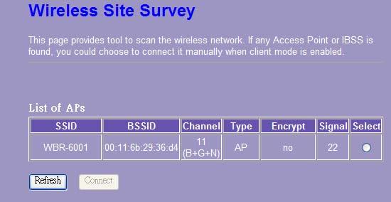 network with others successfully. Click the Refresh button can scan nearby Router and AP again. 3.4.