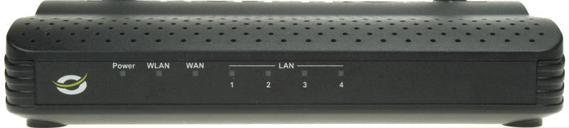 1-4. Familiar with your new wireless broadband router Front Panel LED Name Light Status Description PWR On Router is switched on and correctly powered.