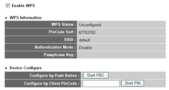 Please click Wireless menu on the left of web management interface, then click WPS, and the following message will be displayed on your web browser: 1 2 3 4 Here are descriptions of every setup