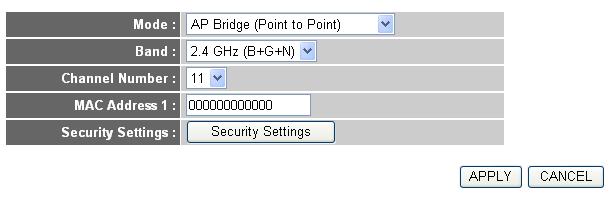 2-7-1-3 Setup procedure for AP Bridge-Point to Point : In this mode, you can connect your wireless router with another, to combine two access points and expand the scope of wireless network, and all