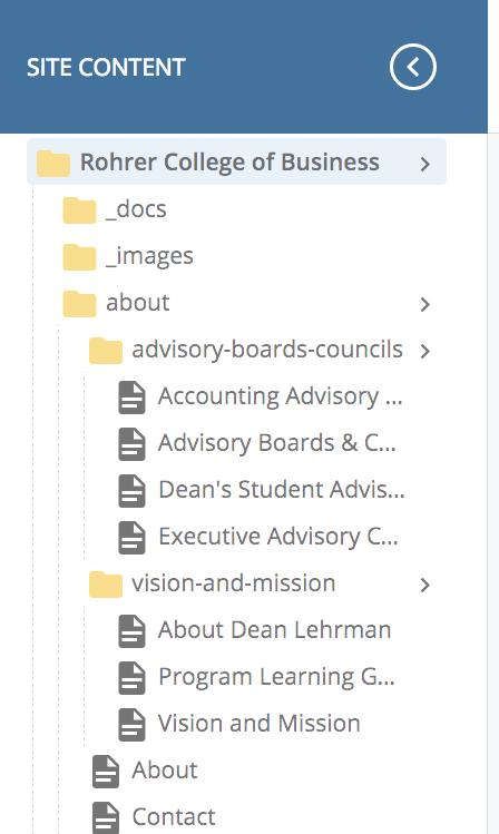 Rowan University: How To Documentation 9 Note: In the mobile view of Cascade CMS, you will need to select the menu option in the top left corner and then select Site Content.