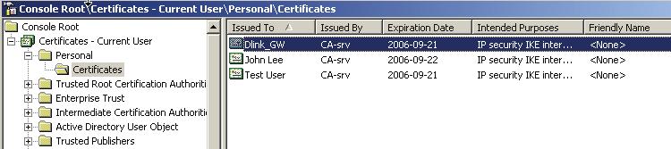 Now we must export the issued gateway certificates: Select Start, Run and type mmc and press Ok. Select File and Add/Remove Snap-in.. followed by Add. From the list select Certificates and Add.
