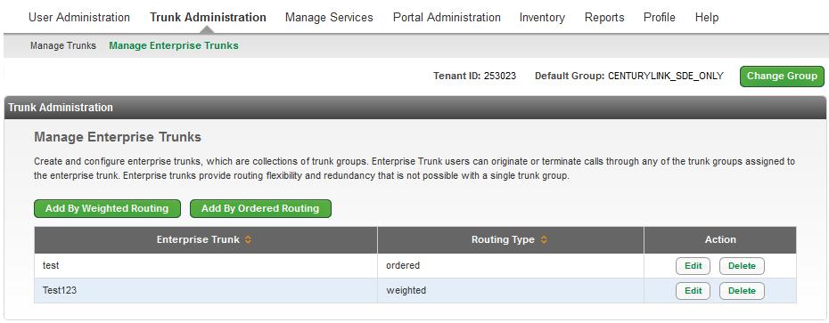 Manage Enterprise Trunks Manage Enterprise Trunks allows you to create and configure enterprise trunks, which are collections of trunk groups.