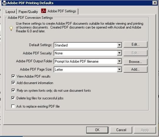CHAPTER 3 EPAYSTUB PROCEDURES 5. When the menu opens, select the Printing Preferences option. The Adobe PDF Printing Preferences window will open. 6.