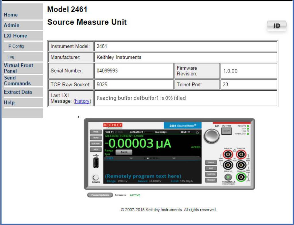 Model 2461 Interactive SourceMeter Instrument User's Manual Section 3: Using a remote interface You can also try restarting the computer and the instrument. To restart the instrument: 1.