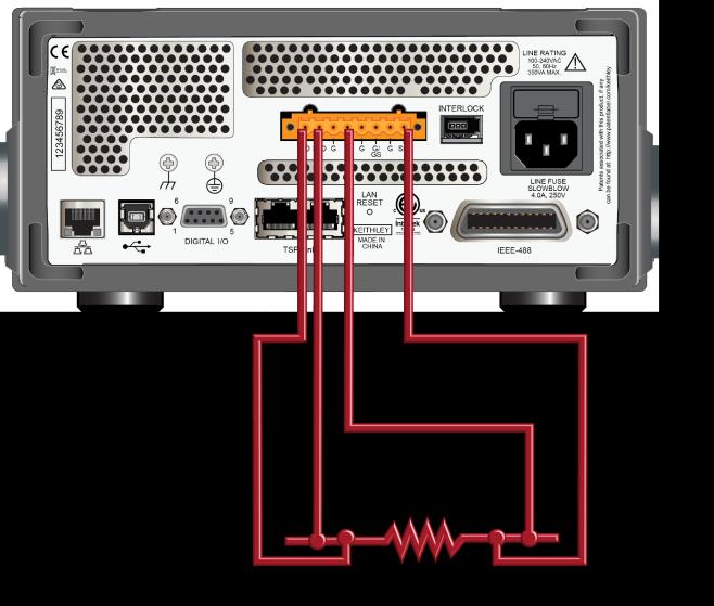 When you connect the leads to the device under test (DUT), notice that the FORCE LO and SENSE LO connections are attached to one of the DUT leads.