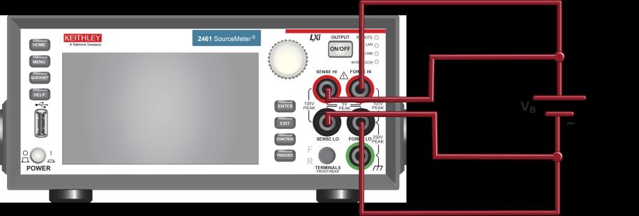 Model 2461 Interactive SourceMeter Instrument User's Manual Section 6: Rechargeable battery measurements You can make test connections to the Model 2461 from the rear or front panel of the instrument.