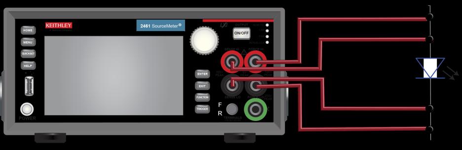 Note that you must use either the front-panel terminals or rear-panel terminals you cannot mix connections. The figure below shows the front-panel connections.
