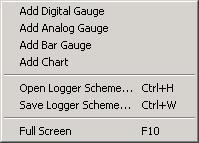 1 Adding gauge items The adding of gauges occurs from the context menu of background bashboard panel: Add Digital Gauge adding digital gauge; Add Analog Gauge adding analog gauge; Add Bar Gauge