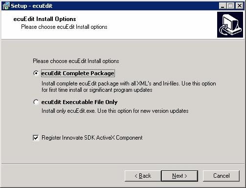 2 Installation The ecuedit installation process has the following options: ecuedit Complete Package is necessary with the primary installation of program.