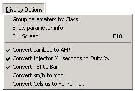 4.2.3 Display Options menu functions Group parameters by Class turns on/off options for grouping parameters by classes; Show parameter info turns on/off showing address and size of parameters;