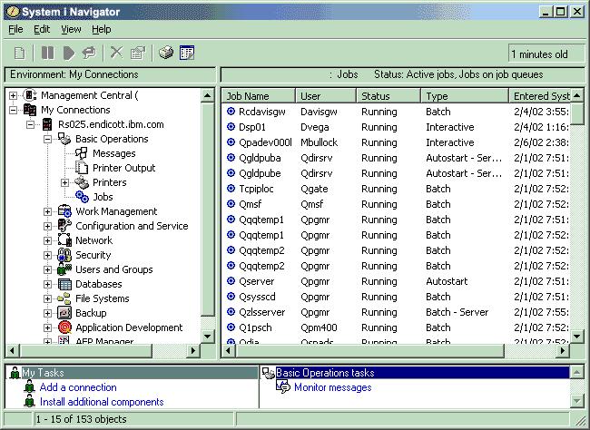 Working with jobs You can work with jobs in System i Naigator. Jobs in the Basic Operations folder displays all the jobs associated with the current user.