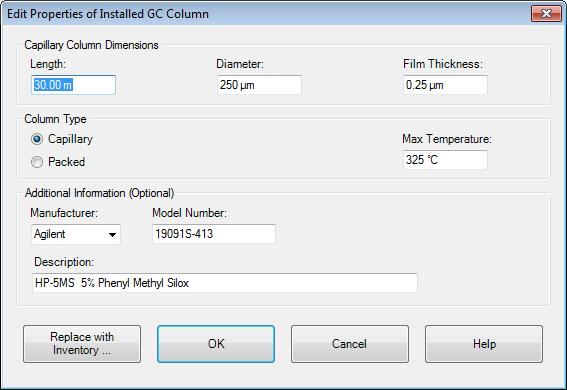 2 Create a Method for Qualitative Analysis 4 Select a column from the local inventory list and click Install Selected Column to display the Setup Method for Columns dialog with the selected column