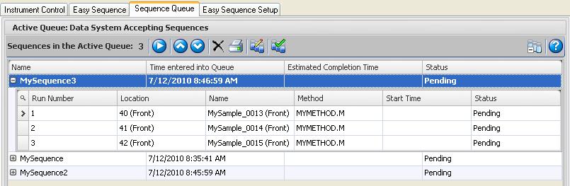 Easy Sequence 7 Sequence queue considerations Priority sample 5 To move a sequence to a different time slot, highlight the sequence and click the Move icon.