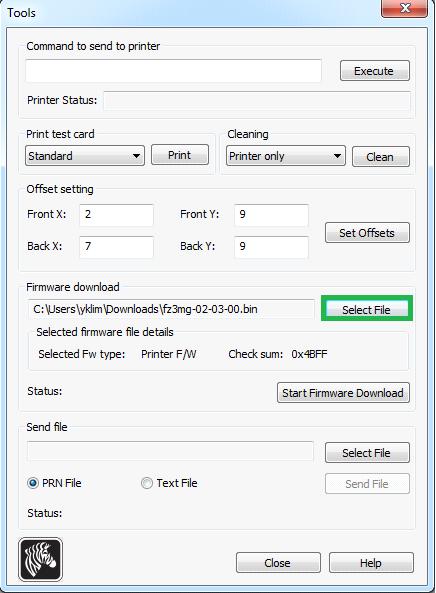 Select File and locate the firmware file