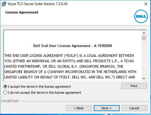 4 Select the I accept the terms in the Licence agreement, and click