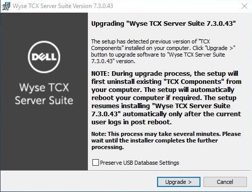 Figure 38. Upgrading Wyse TCX Server Suite 3 The Setup Type dialog box is displayed. In the Setup Type dialog box, there are two types of upgrading modes.
