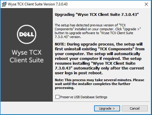 NOTE: During upgrade process, the setup will first uninstall existing TCX components from the system. The system restarts automatically if required.